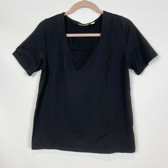 Bob Mackie Square Neck Short Sleeve Knit Top NEW - Picture 1 of 3